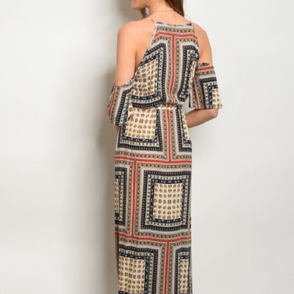 Cold shoulder Maxy dress orange/blue pattern 🍂🍁 - Picture 2 of 9